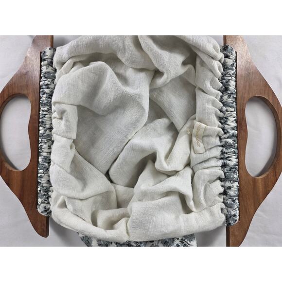 LOVESHACKFANCY MCKENNA GRAND HANDLE BAG COTTON LINEN FLORAL W/ SOLID WOOD HANDLE - Picture 10 of 11